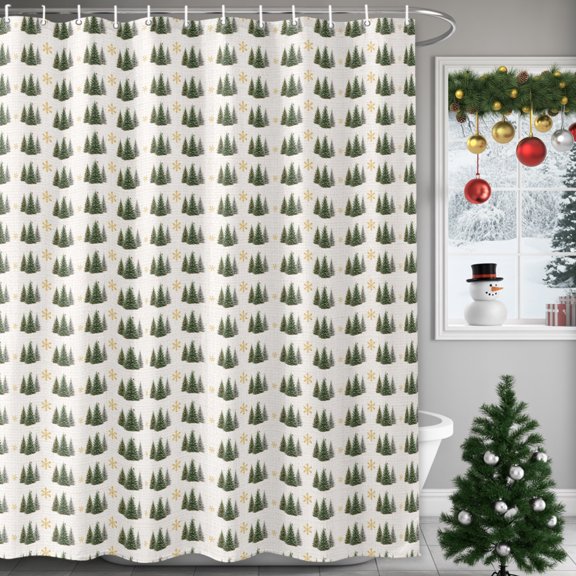 Shower Curtains for Bathroom-36"x72",Xmas Tree Winter Snowflake Waterproof Bath Curtain Grommet Shower Curtain Set with Hooks,