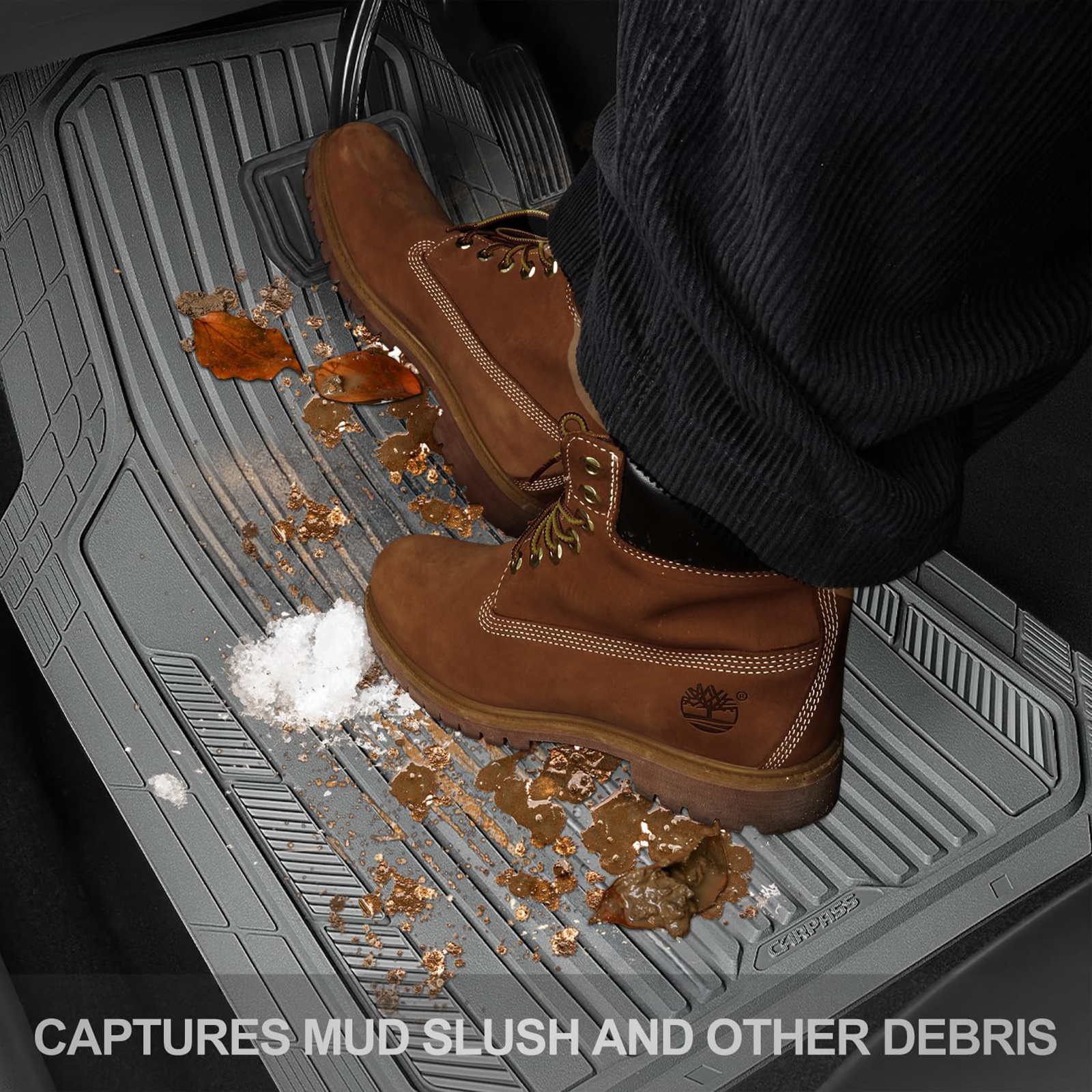 CAR GRAND Heavy Rubber Car Floor Mats, Deep Waterproof Car Mats All Weather, Universal Trim-to Fit Automotive Floor Mats for Car SUV Truck Van, Durable Floor Liners waterproof anti-slip all gray