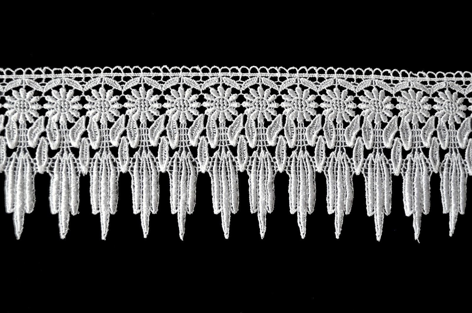 Lily 4.5" Ivory and White Venise Floral Lace Trim Scalloped Edge Sold By Yard