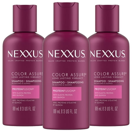 Nexxus Shampoo, Color Assure, Travel-Size 3-Pack – Replenishes and Extends Hair Color Vibrancy, 3 Oz Ea