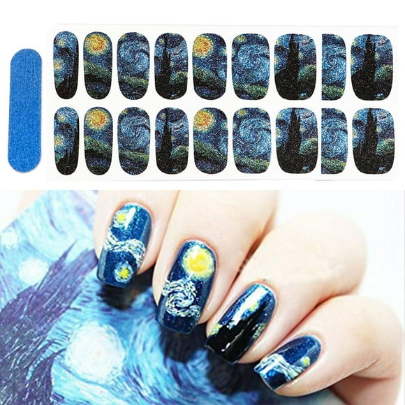 Pegatinas 3D para uñas de la noche estrellada de Van Gogh, diseño de cielo estrellado, pegatinas de esmalte de uñas en gel, brillantes, de larga duración, fáciles de aplicar y quitar, 2 hojas (28 envo