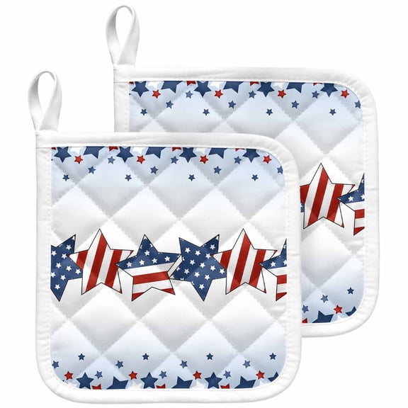 4th of July Pot Holders for Kitchen Heatproof Potholder, 2 Pack American Star Blue Ombre Independence Day Hot Pads Multipurpose Oven Pads Cloth Potholders Trivet for Cooking and Baking