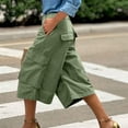 thumbnail image 2 of Womens Travel Pants Solid Color Comfortable Casual Three Multi Pocket Seven Quarter Workwear Pants Cotton Linen Elastic Waist Xl Pants For Women, 2 of 8