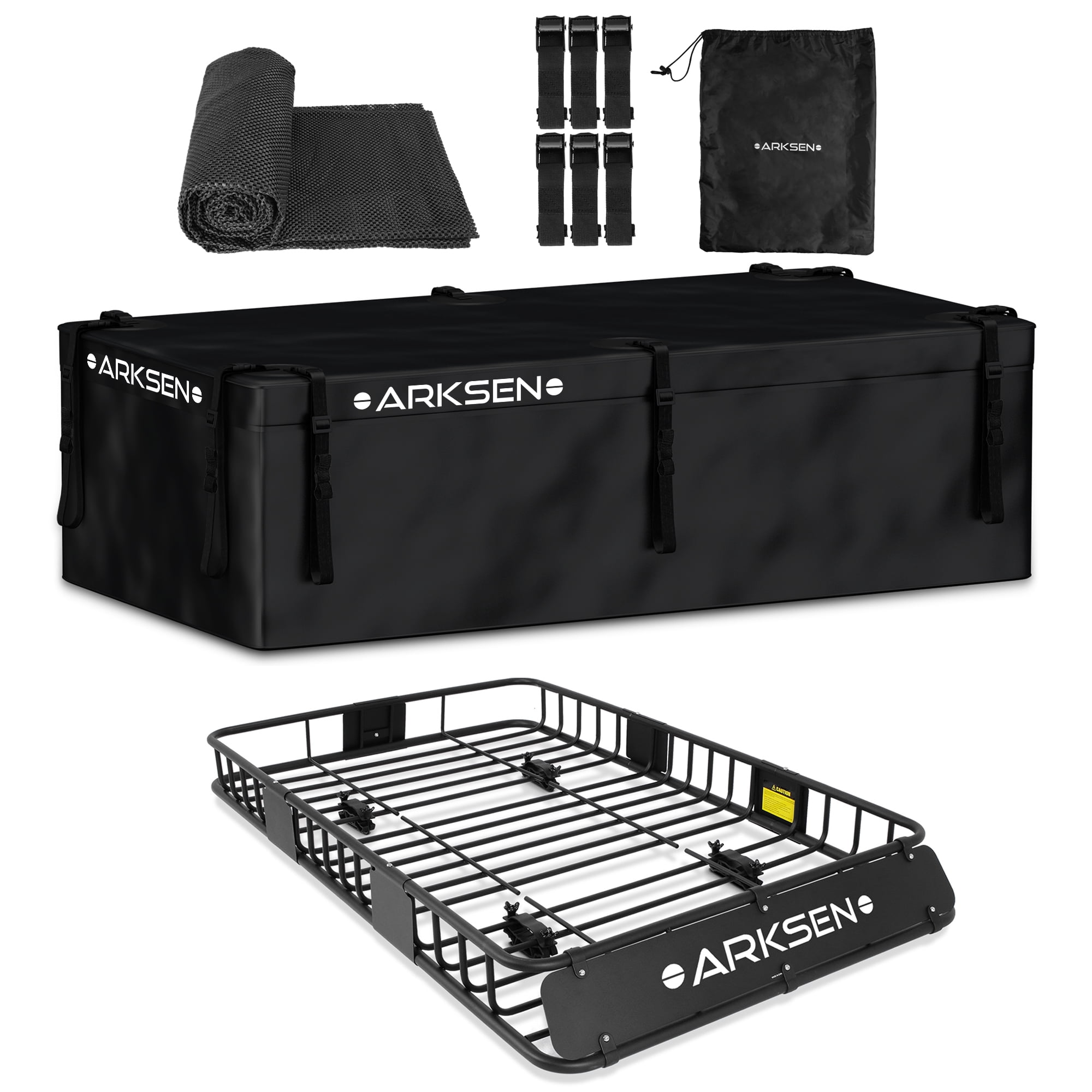 Black ARKSEN 64 Universal Black Roof Rack Cargo with Extension Car Top Luggage Holder Carrier Basket SUV Storage 