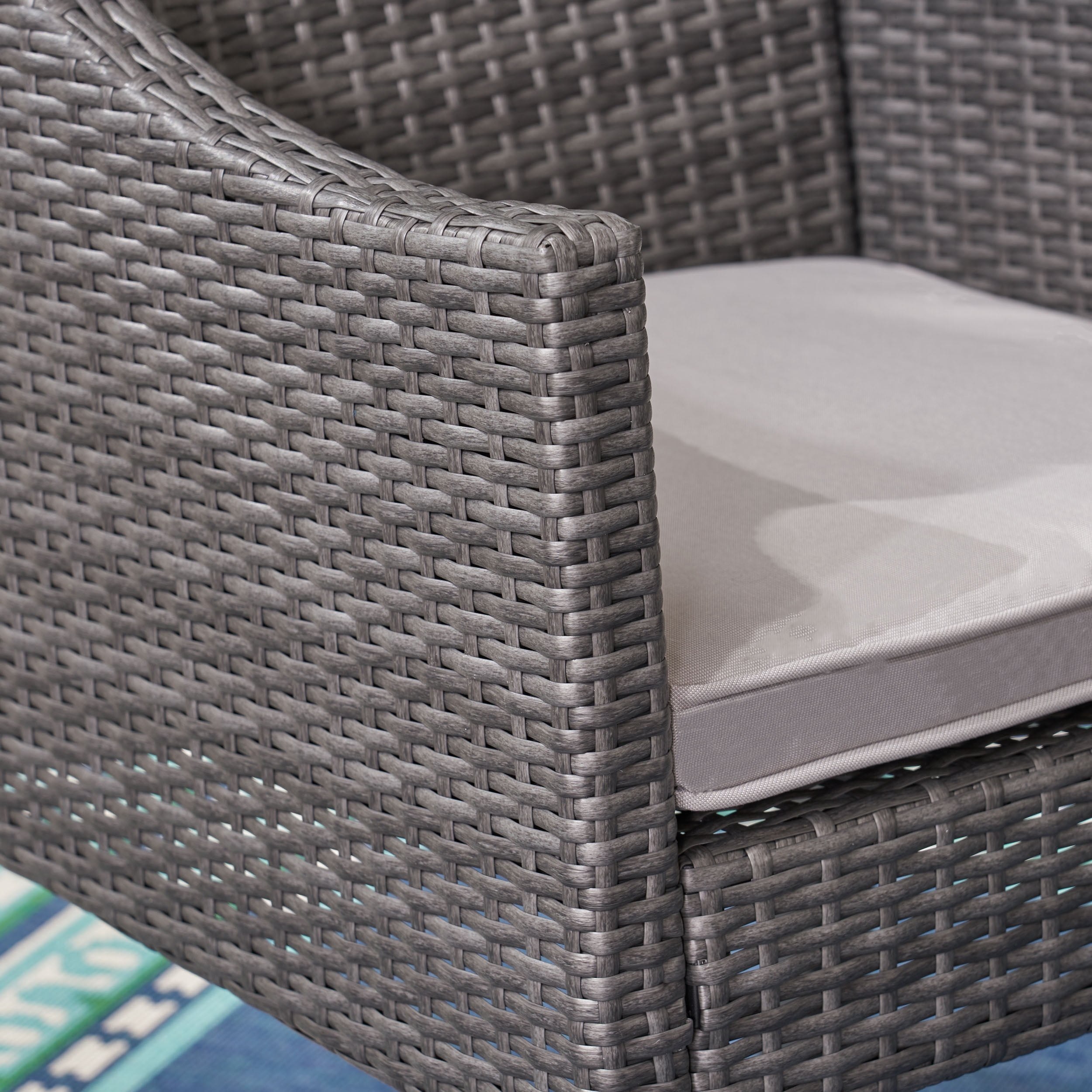 Philip Outdoor 3 Piece Wicker Chat Set with Cushions, Grey, Silver