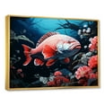 thumbnail image 2 of Designart "The Dance Of Red Fish In Monochrome" Coastal Coral Under Water Floater Framed Canvas Art Print, 2 of 5