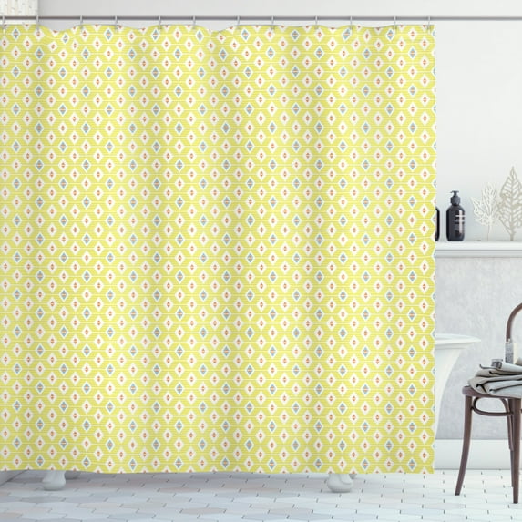 Ambesonne Geometric Shower Curtain, Rhombuses with Stripes, 69"Wx84"L, Yellow Orange Blue