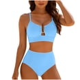 thumbnail image 6 of RYRJJ Womens 2 Piece Bikini Sets U-Wire Cutout Crisscross Tie Back Swimsuit High Waisted Summer Beach Swim Bathing Suits(Light Blue,S), 6 of 9