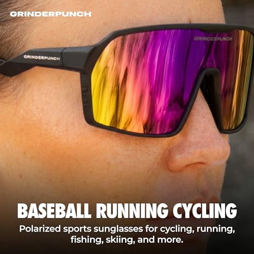 grinderPUNCH Polarized Sports Sunglasses Cycling Baseball Running Ski Softball Fishing Pickleball Glasses Men Women - Purple Vivid
