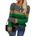 thumbnail image 2 of Women Autumn Winter Colorblock Pullover Sweaters Round Neck Striped Slim Fitting Knitwear Tops, 2 of 9