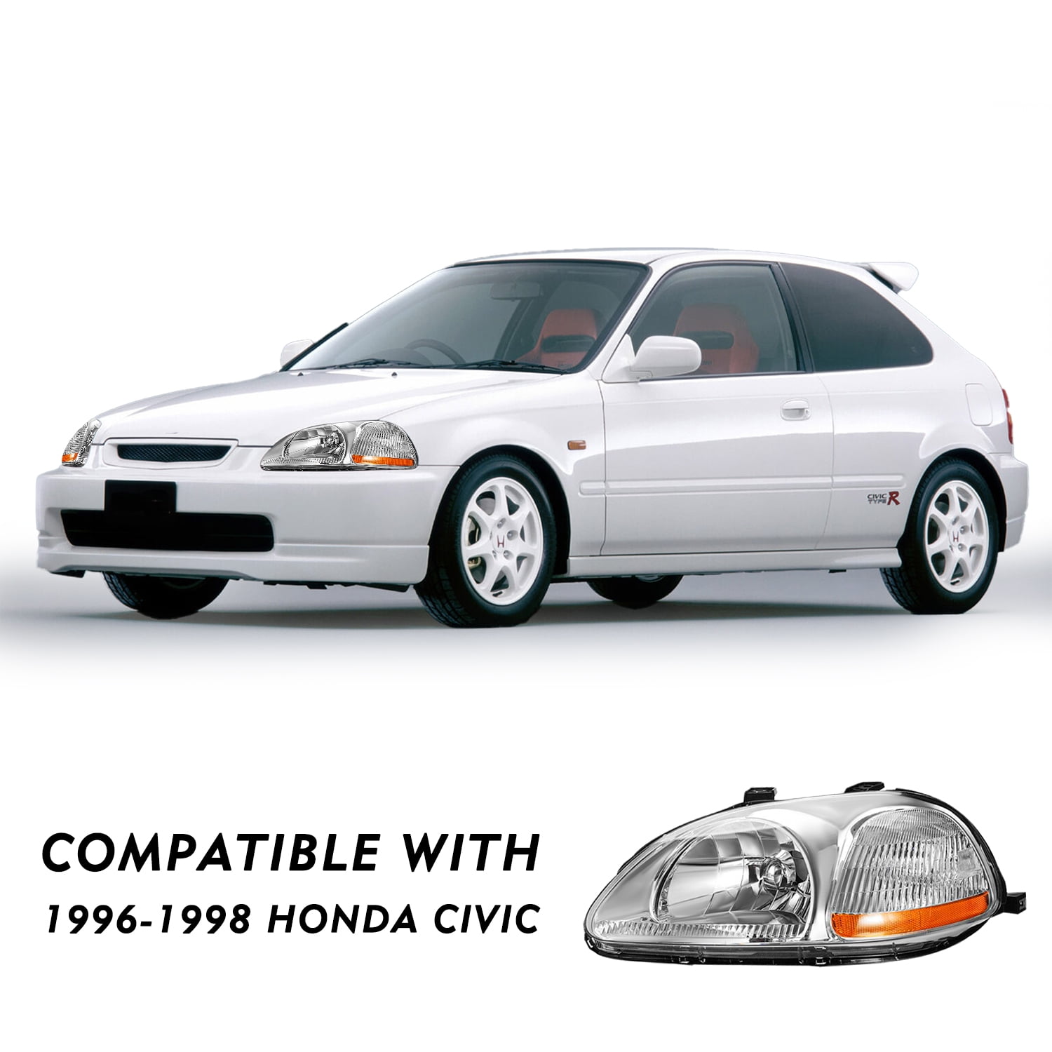 For 19961997 1998 Honda Civic EK EJ Chrome Headlights Assembly Headlamps L+R