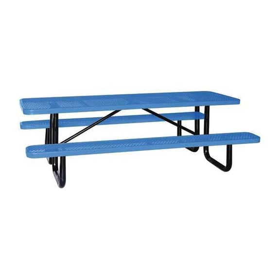 Picnic Table, 96 in L x 62 in W x 29-5/8 in H, Blue, Steel/Thermoplastic Coated