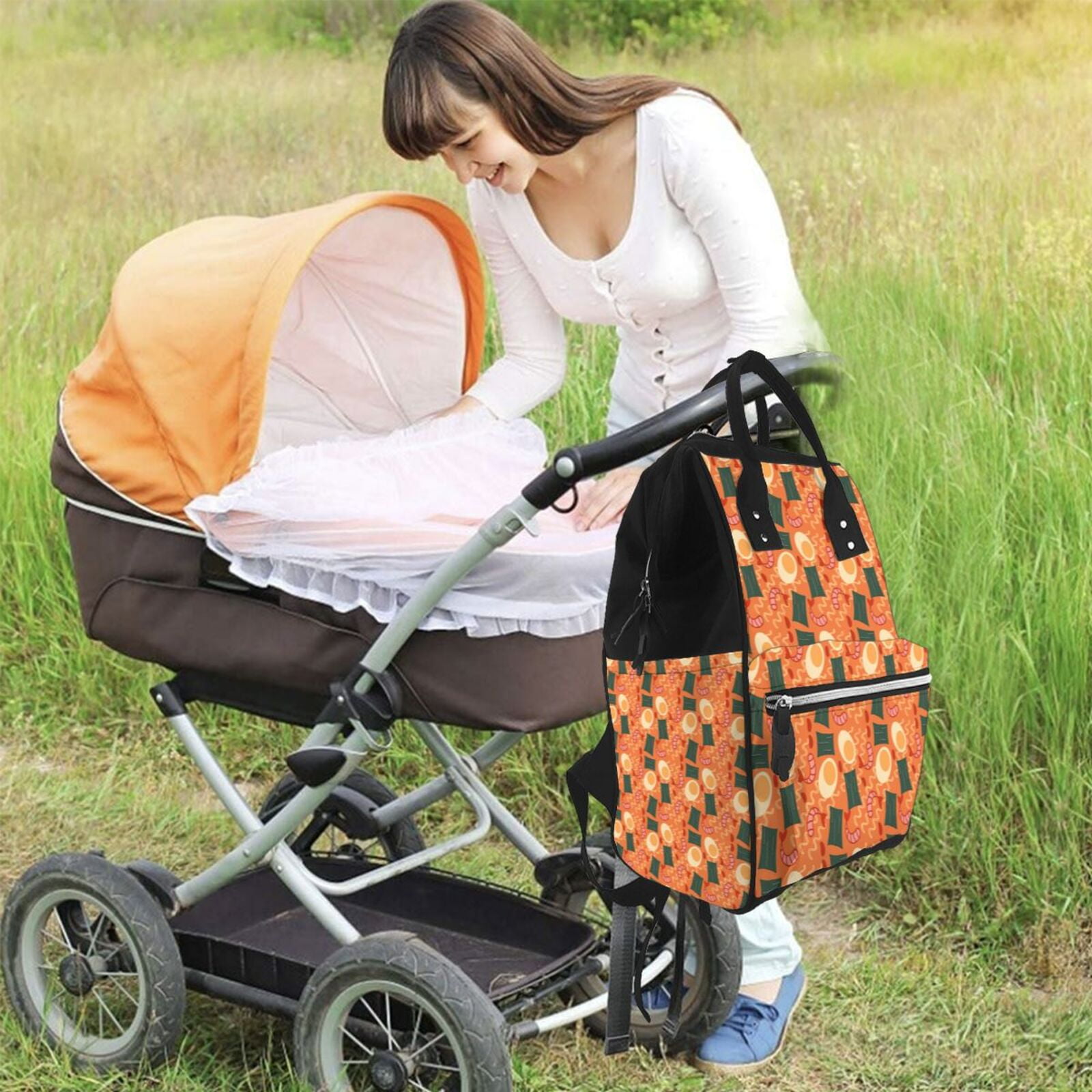 Ratiio Ramen Noodle Soup Mummy Backpack - Waterproof Twill Canvas, Large Capacity Diaper Bag with Multiple Pockets and Adjustable Straps