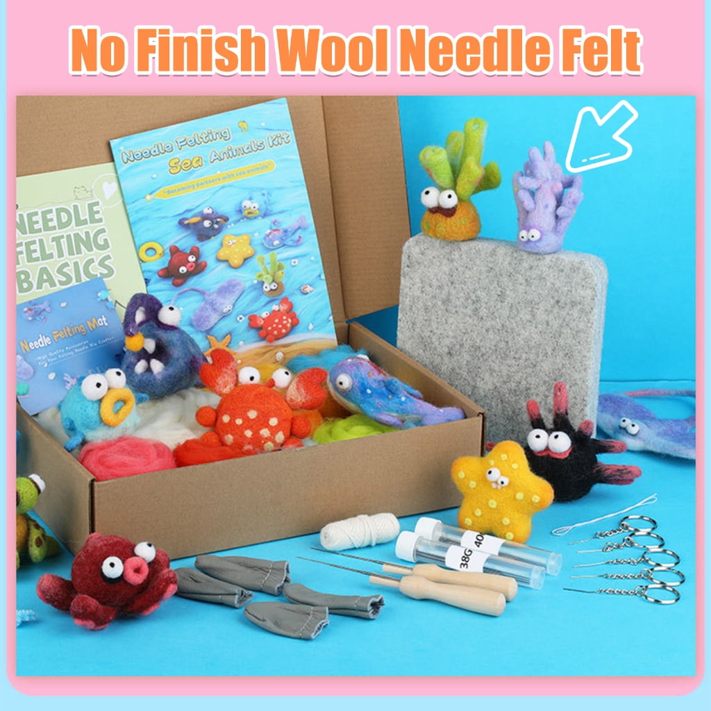 JZROCKER Sea Needle Felting Set Sea Creature Wool Felted Set with Felting Needle Instruction Wool Roving for Beginner