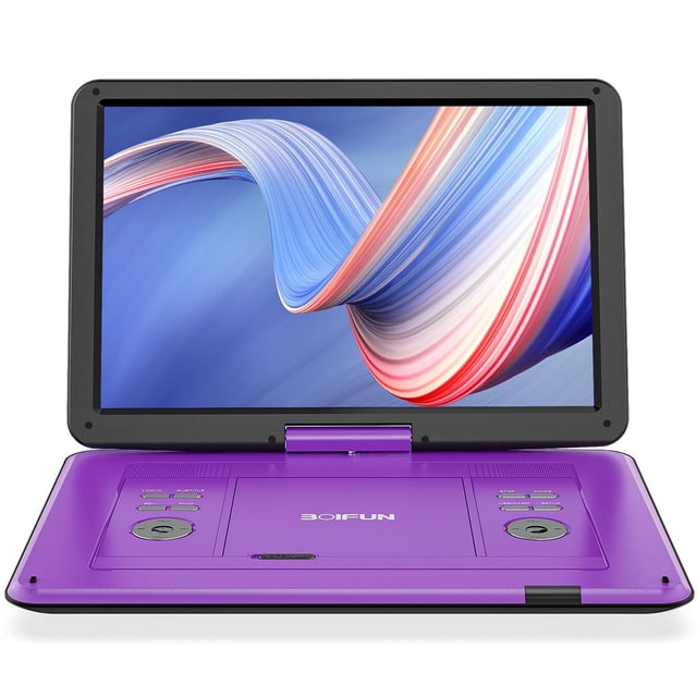 BOIFUN Reproductor de DVD portátil de 17,5 pulgadas con visualización HD grande de 15,6 pulgadas, batería recargable de 6 horas, compatible con tarjeta USB/SD/sincronización de TV y múltiples formatos