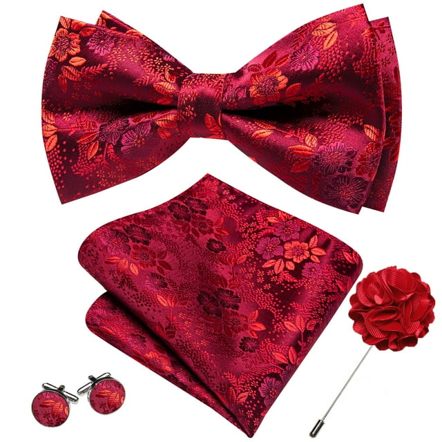 Conjunto de pajarita Barry.Wang, accesorios formales de seda floral roja