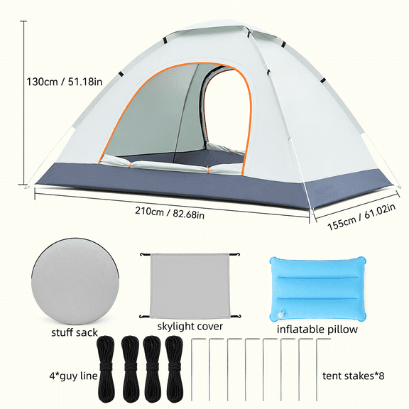 Instant Camping Tent, Pop Up Tent with 2 Doors and Skylight, 74.8 x 55.1 x 45.3 in, Gray