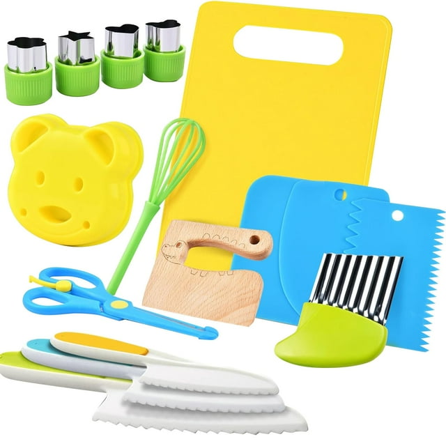 BINGLI Kitchen Tools,17Pcs Kids Toys for Real Cooking-Kids Kitchen Tools Set Include Toddler Cutting Boards Sandwich Cutters Peeler for Toddler Birthday Gift