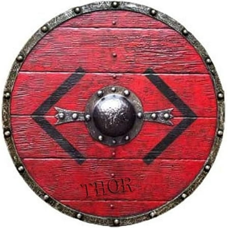 THOR INSTRUMENTS Medieval Bjorn Ironside Battle worn Viking Wooden Shield Red 24" Rustic Vintage Home Decor Gifts