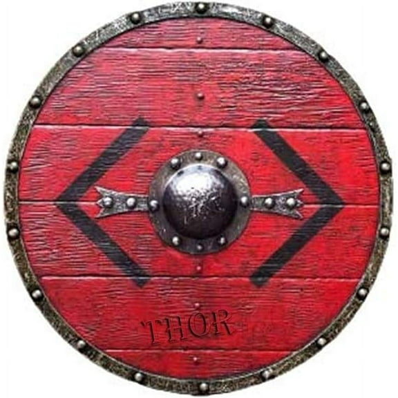 THOR INSTRUMENTS Medieval Bjorn Ironside Battle worn Viking Wooden Shield Red 24" Rustic Vintage Home Decor Gifts