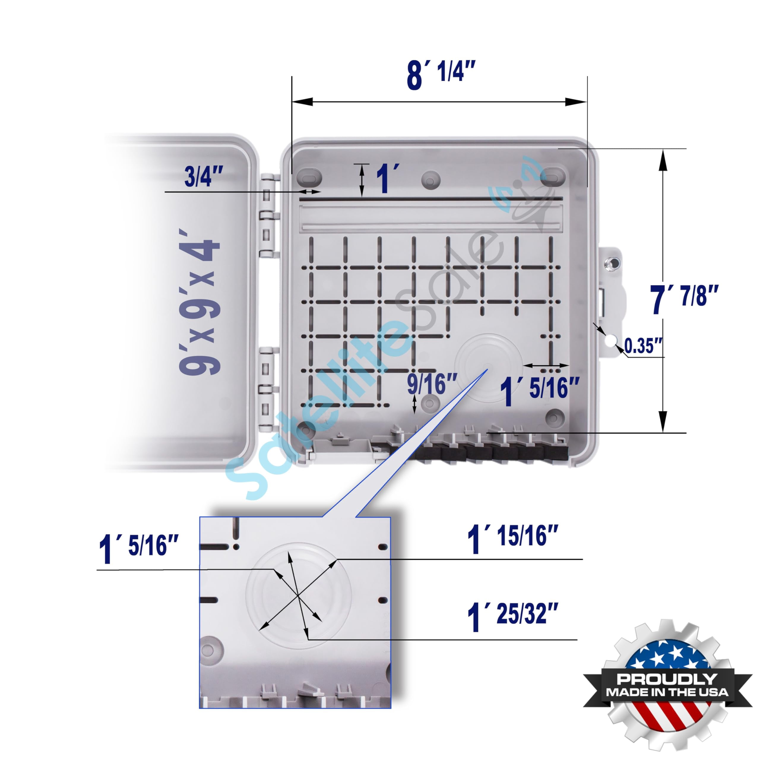 SatelliteSale Weatherproof Junction Box Heavy Duty Enclosure 9x9x4 inches UV-Rated Thermoplastic Alloy Made in USA