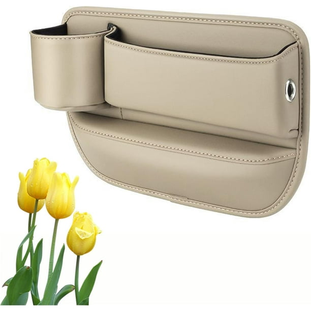 Mylanci Bolsa de cuero para portavasos de coche, caja de almacenamiento para asiento de coche con portavasos, organizador de relleno para huecos de asiento de coche, bolsa de cuero para huecos de coch
