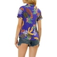 thumbnail image 4 of INSPIRE CHIC Valentine's Day Women's Shirts Hawaiian Short Sleeve Tropical Floral Button Down Tops S Blue-Violet, 4 of 8