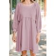 thumbnail image 2 of Women Oversized Sweatshirt Dress Raglan Lantern Sleeve Scoop Neck Pullover High Low Hem Flowy Babydoll Mini Dress, 2 of 3