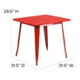 thumbnail image 4 of Emma + Oliver Commercial Grade 31.5" Square Red Metal Indoor-Outdoor Table Set-4 Stack Chairs, 4 of 6