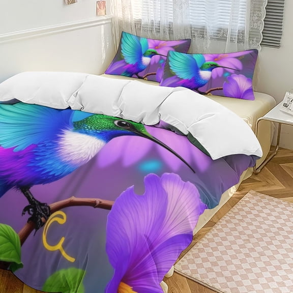 Colorful Hummingbird Floral Art-1 Duvet Cover Set Bedding Set Polyester Quilt Cover for Bedroom Decoration