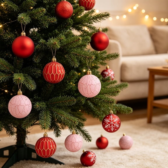 Red Christmas Ball Ornament Set, coordinated hanging baubles for Christmas trees, wreaths, garlands and holiday party decor