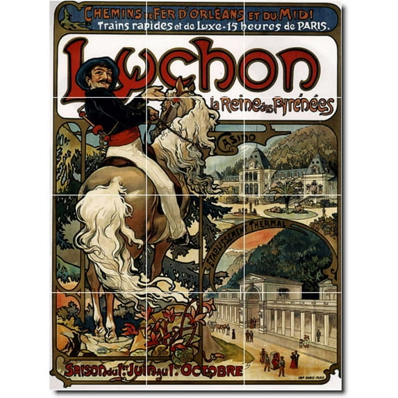 Ceramic Tile Mural-Alphonse Mucha Poster Art Custom Tile Mural 11. 18" w x 24" h using (12) 6 x 6 ceramic tiles