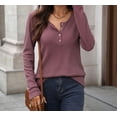 thumbnail image 4 of Women’s Long-Sleeve Henley Top Soft Knit Button Pullover Casual Loose Fit Neck Lightweight Tunic Blouse Basic Tees Fall Sweaters, 4 of 7