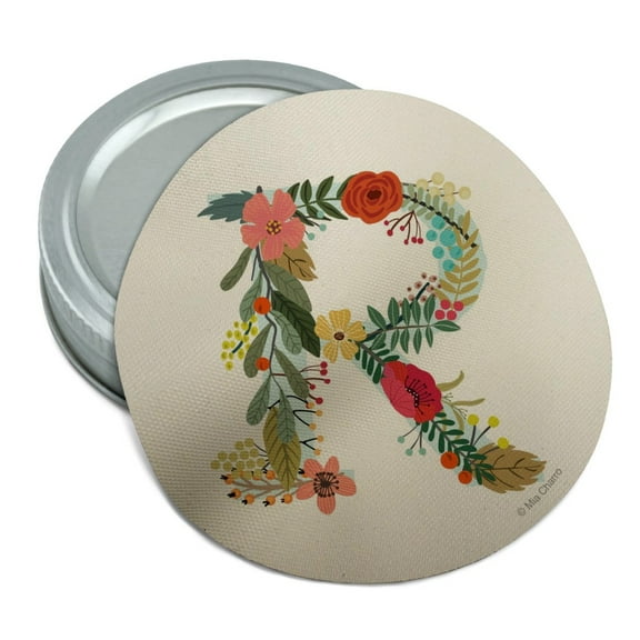 Letter R Floral Monogram Initial Round Rubber Non-Slip Jar Gripper Lid Opener