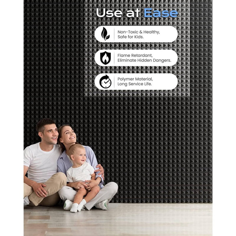 36 Pack Pyramid Sound Proof Foam Panels with Self-Adhesive, 12x12x2Inch Acoustic Foam Panels of High Density (Black)