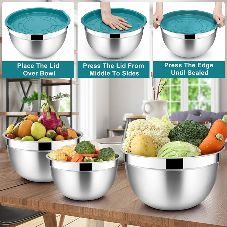 Mixing Bowls with Lids Set of 5, Vesteel Stainless Steel Mixing Bowls Metal Nesting Bowls with Airtight Lids for Cooking, Baking, Serving