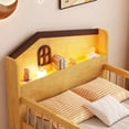 thumbnail image 3 of Mirightone Low Loft Bed with House Shape Headboard, LED Lights, 4 Drawers and Guardrails, Twin Size, Natural, 3 of 8