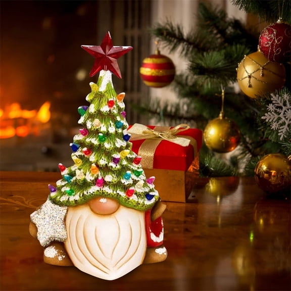 Resin Christmas Tree Decoration - Gnome Tabletop Christmas Tree,Small Porcelain Xmas Tree Multi-Color with Star,for Christmas Holiday Decor