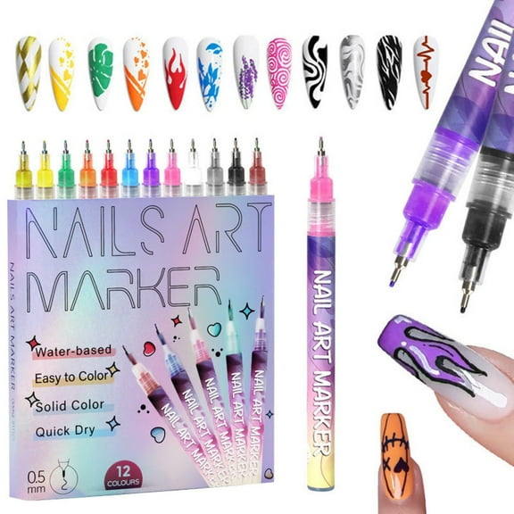 12 Colors Nail Art Pens Kit, and Quick Dry Nail Art Markers, Nail Polish Pens for Kids, Great Gift for Girls and Women (Style B)