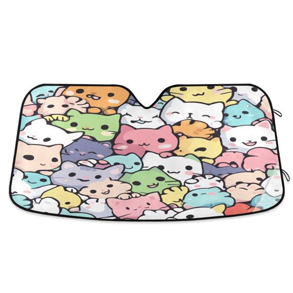 Qxltty Kittens Of All Colors Car Windshield Sunshades Foldable UV Rays Sun Visor Protector Keep Your Vehicle Cool 53×23.5in