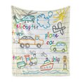 thumbnail image 1 of Educational Soft Flannel Fleece Throw Blanket, Child's Drawing of Colorful Transport Notebook Page Background Print, Cozy Plush for Indoor and Outdoor Use, 50" x 70", Multicolor, by Ambesonne, 1 of 6