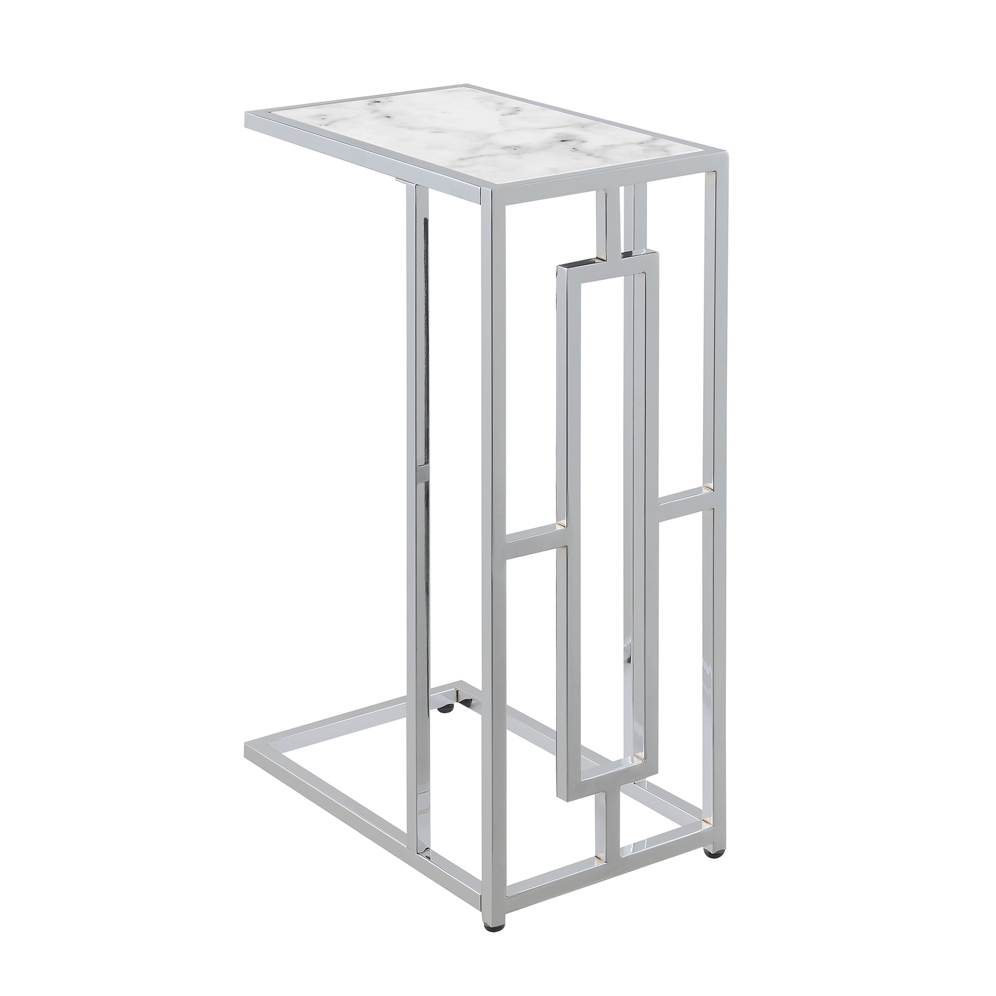 Convenience Concepts Town Square Chrome Faux Marble C End Table in White Marble & Chrome Frame