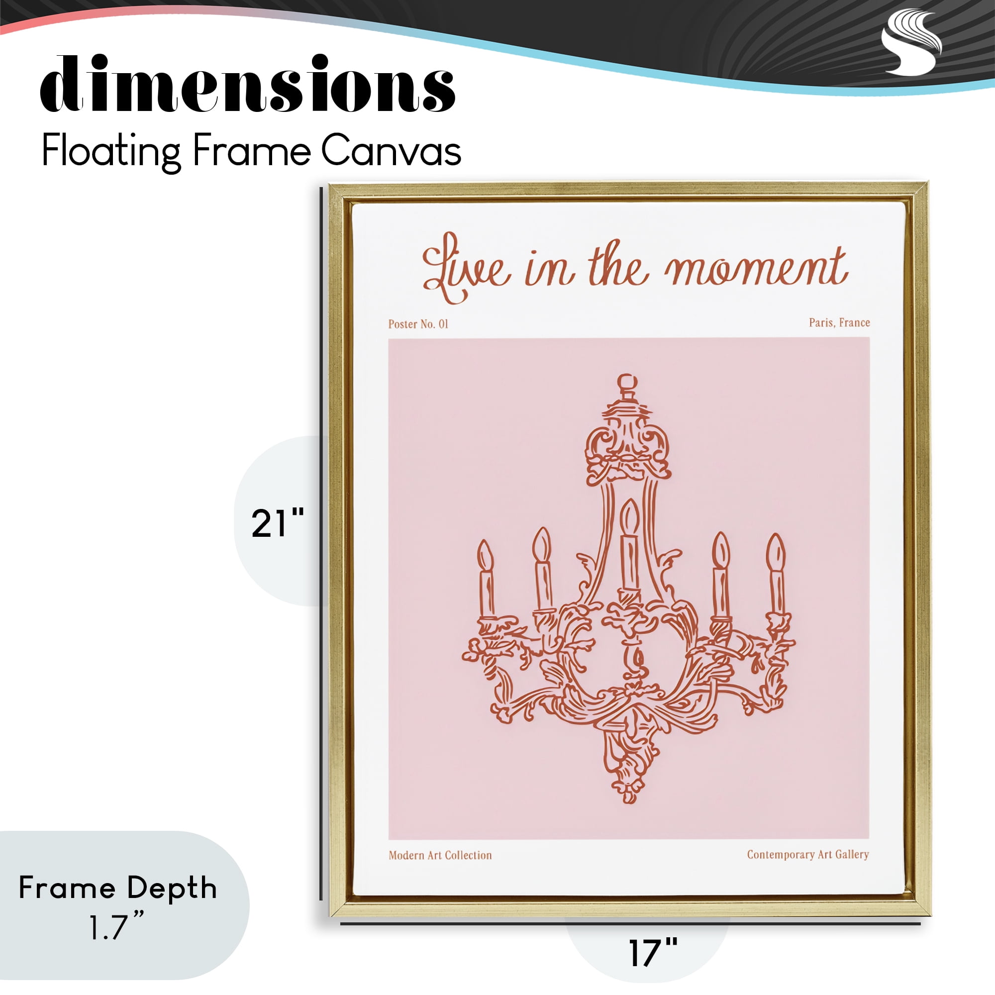 Stupell Industries Live In The Moment Chandelier Gold Framed Floater Canvas Wall Art, design by The Prints Vibe