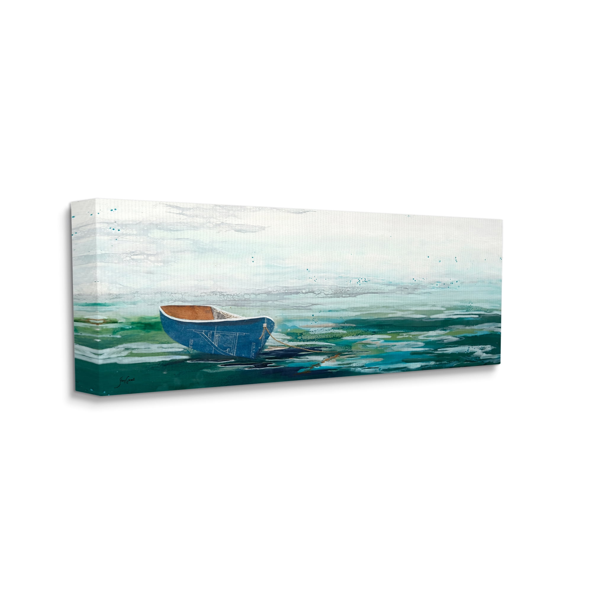 Stupell Industries Lone Dinghy Boat Floating Ocean Water Collage Painting Gallery Wrapped Canvas Print Wall Art, Design by Stacy Gresell
