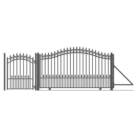 ALEKO DG16PRASSLPED ALEKO DG14DUBSSLPED Steel Sliding Prague Style Driveway Gate 14 ft with Pedestrian Gate