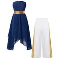thumbnail image 3 of iiniim Girls Lyrical Praise Dance Tunic with Loose Pants 2 Piece Outfit Metallic Liturgical Worship Dress Navy Blue 8, 3 of 7