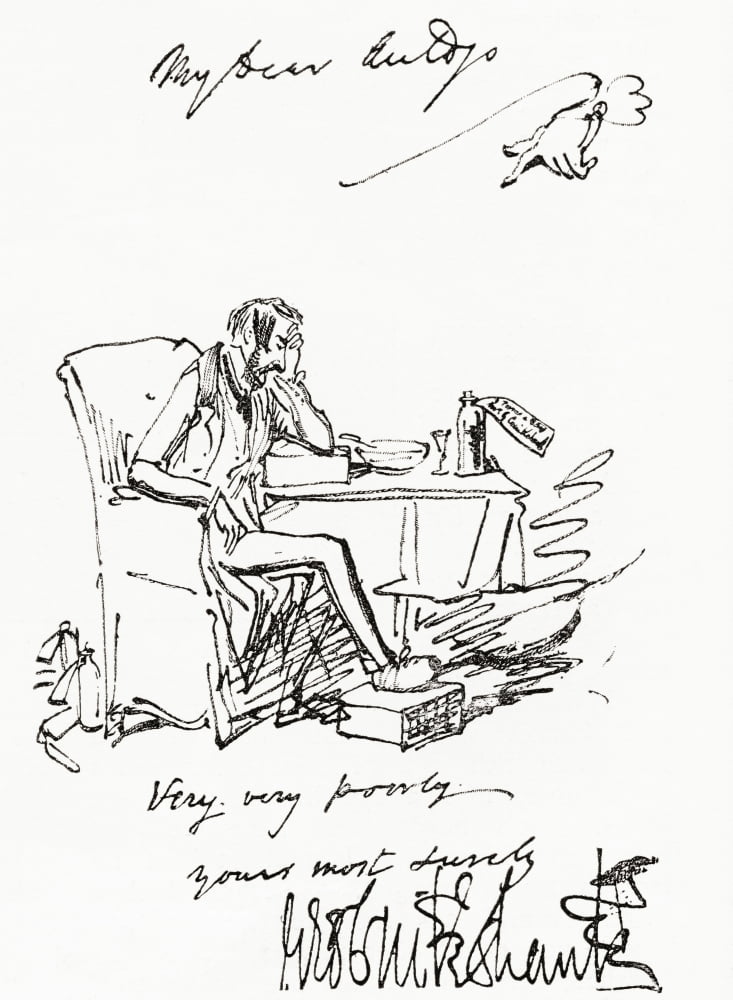 Letter by George Cruikshank to his friend Mr Auldjo dated 4th April 1840 containing a sketch which shows a lack of progress in the artists illness George Cruikshank 1792 Canvas Art - Ken Welsh Design
