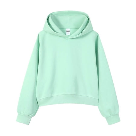Fiaer Cropped Hoodies for Women Oversized Trendy Long Sleeve Hooded Sweatshirts Baggy Fashion Plain Tops Mint Green XXL