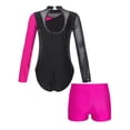 thumbnail image 4 of Aislor Leotard for Girls Gymnastics Activewear Dance Bodysuit 2-Piece Tumbling Outfit with Shorts Size 4-14 Hot Pink 4, 4 of 7