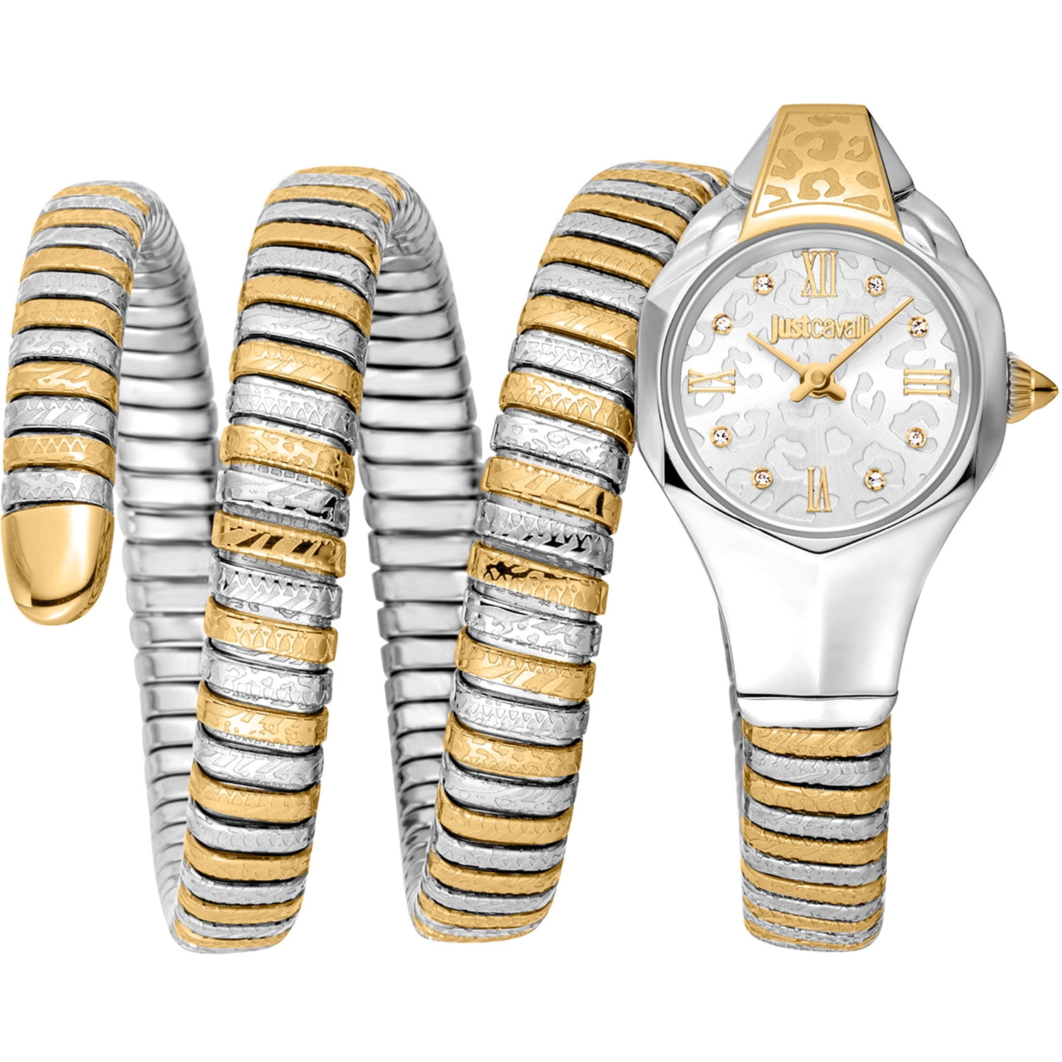 Michele Watch Small Round Face Gold Snake Strap Michele Releve MWW19A000037 Gold Dial White Silicone Straps  main image 2